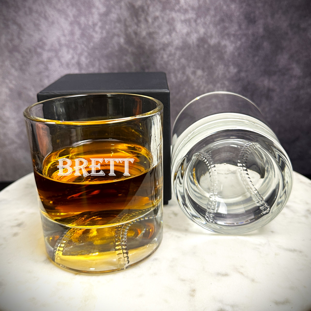 Custom Father's Day Baseball Whiskey Glass- Personalized Baseball Gift on Rock Glass - Baseball Gift for Dad or Grandpa