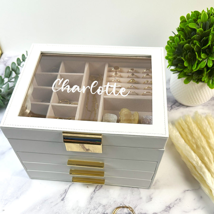 Personalized Jewelry Elegant Box Organizer for Girls Large Jewelry Storage Organizer with Drawer Women Jewelry Holder Case Christmas Gifts