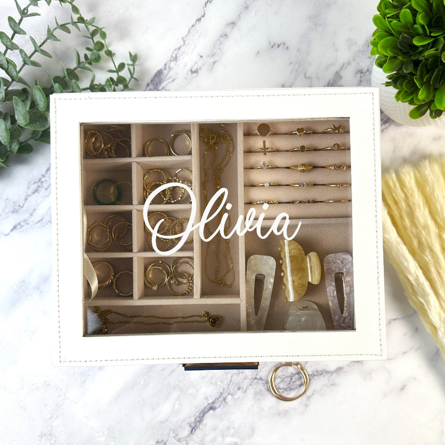 Personalized Jewelry Elegant Box Organizer for Girls Large Jewelry Storage Organizer with Drawer Women Jewelry Holder Case Christmas Gifts