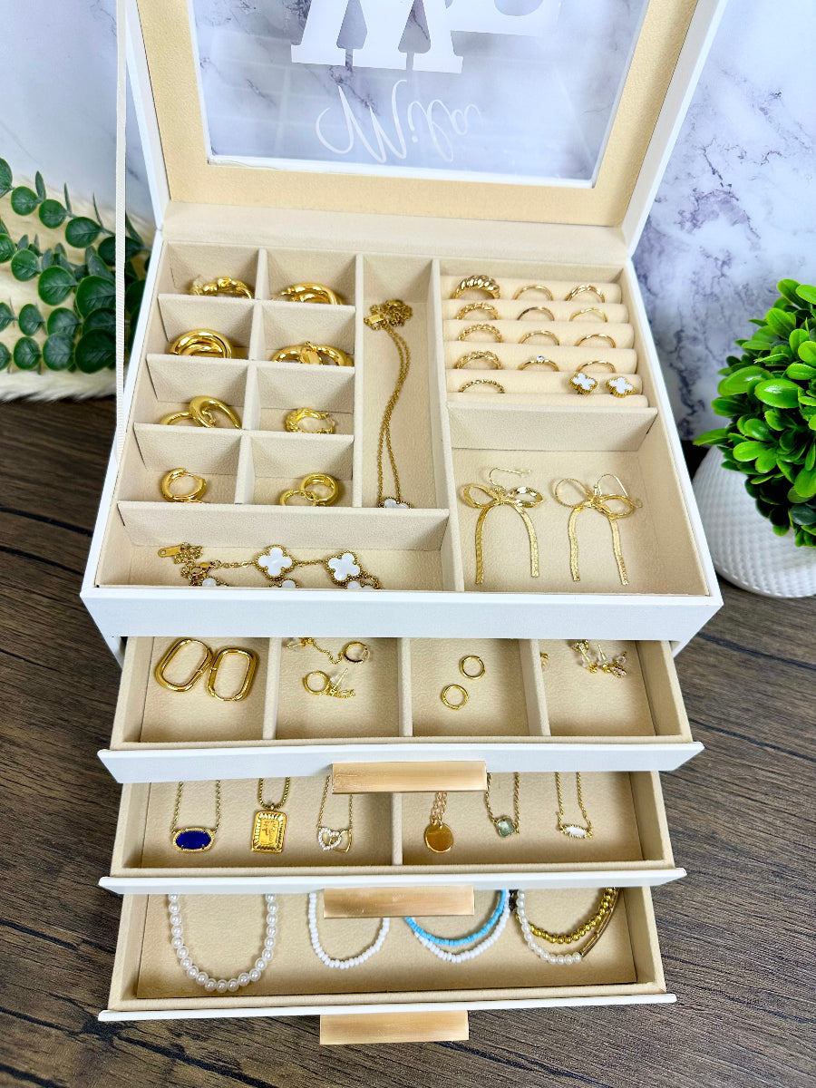 Jewelry Box For Women, 4 Layer Rustic Wooden Jewelry Boxes & Organizers With Mirror & Drawers For Rings Earrings Necklaces