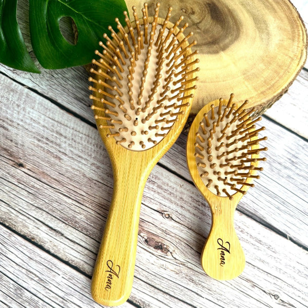 Personalized Bamboo Hair Brush Comb Set rat tail comb daughter gift Christmas basket Mother day gift Birthday Wooden Hair Brush girl hair comb for kids hair mini Brush bamboo brush set