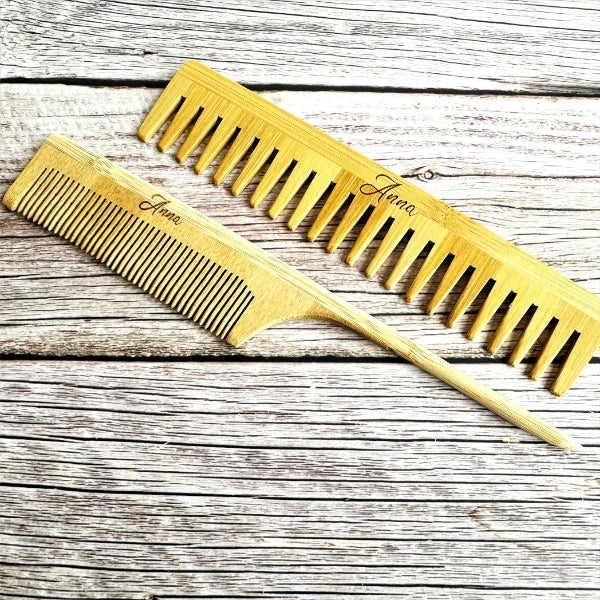 Personalized Bamboo Hair Comb Set custom rat tail comb Mother day gift Birthday daughter gift Wooden Hair comb girl hair comb for kids hair mini bamboo comb set