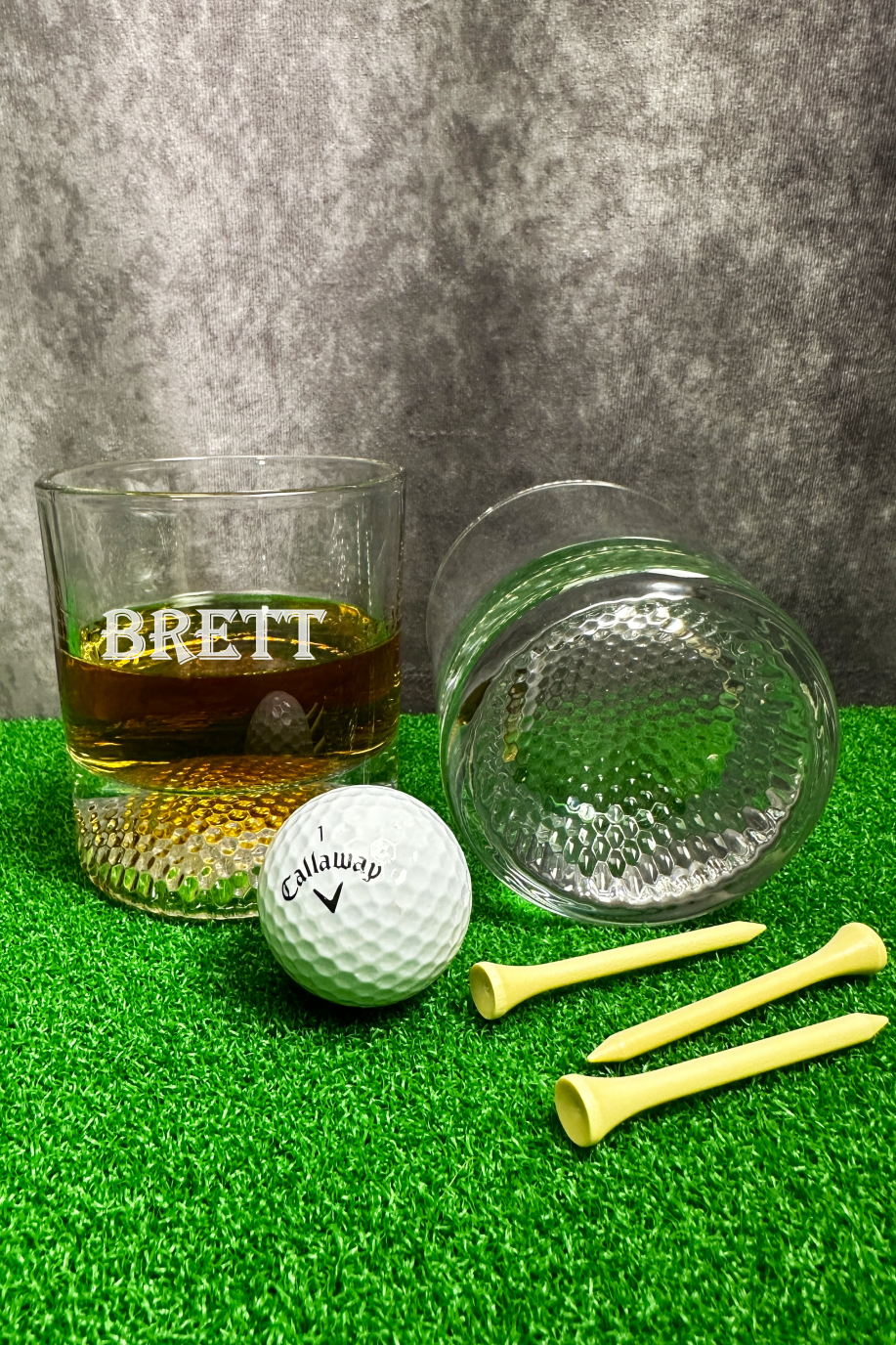 Custom Etched golf ball style Whiskey Glass gift Set - Old Fashioned Glasses, Custom Whiskey Set, Whiskey Lover Gift for Husband, Dad, Whiskey Glass Set