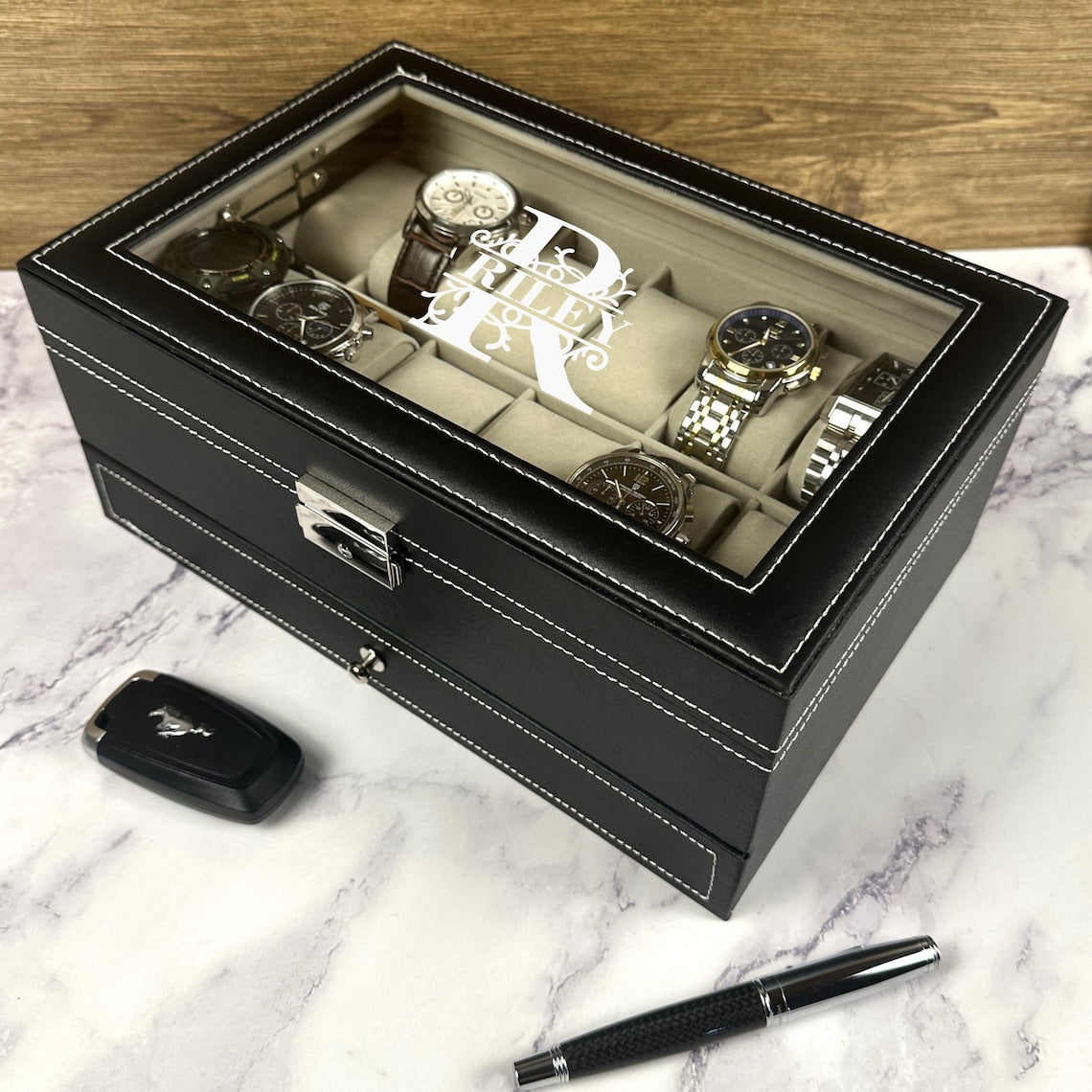 Personalized Leather Watch Box Jewelry Case