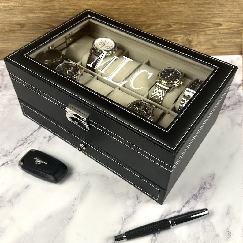 Personalized Leather Watch Box Jewelry Case