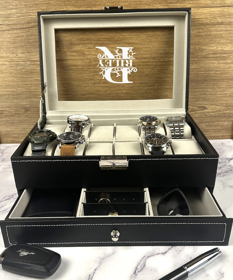 Personalized Leather Watch Box Jewelry Case