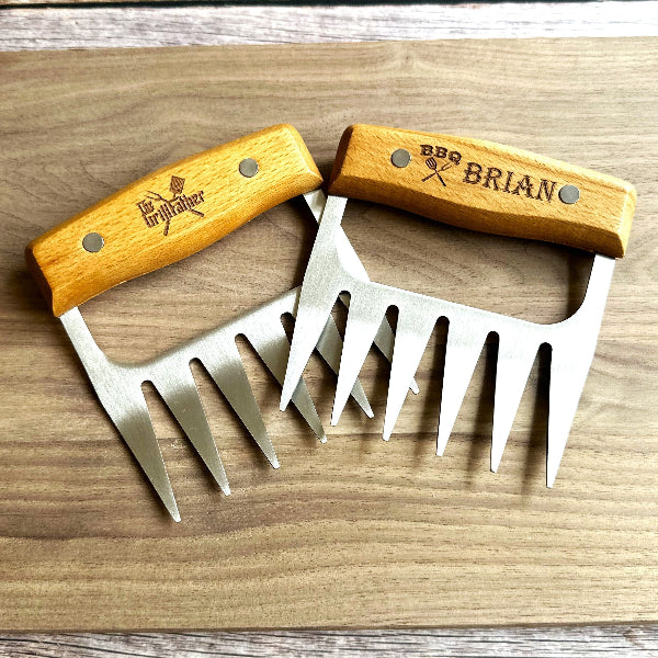 Personalized BBQ Meat Claw Shredders Wooden Barbeque Meat Claws Stainless Steel Tools BBQ Meat Lovers Gift Set of 2 Meat Claws Gift for Him