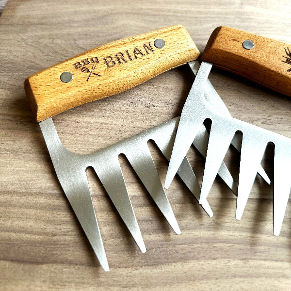 Personalized BBQ Meat Claw Shredders Wooden Barbeque Meat Claws Stainless Steel Tools BBQ Meat Lovers Gift Set of 2 Meat Claws Gift for Him