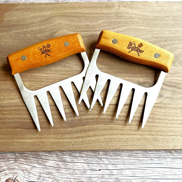Personalized BBQ Meat Claw Shredders Wooden Barbeque Meat Claws Stainless Steel Tools BBQ Meat Lovers Gift Set of 2 Meat Claws Gift for Him