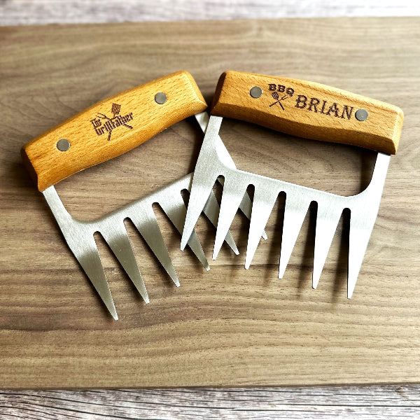Personalized BBQ Meat Claw Shredders Wooden Barbeque Meat Claws Stainless Steel Tools BBQ Meat Lovers Gift Set of 2 Meat Claws Gift for Him