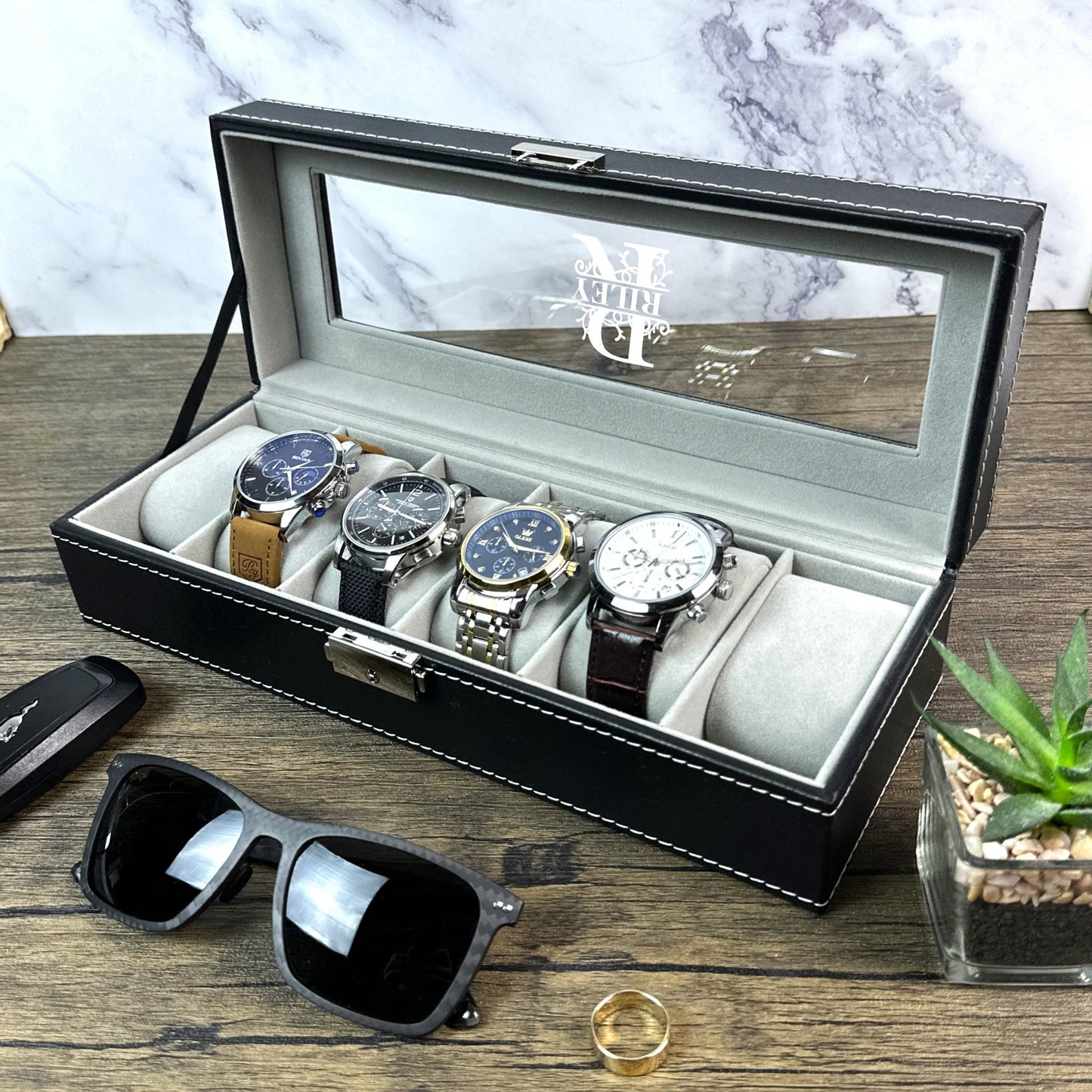 Personalized Leather Watch Box Watch Storage Watch Organizer Double Layer Watch Case Gifts for him Fathers Day Gift for Best Man Gift