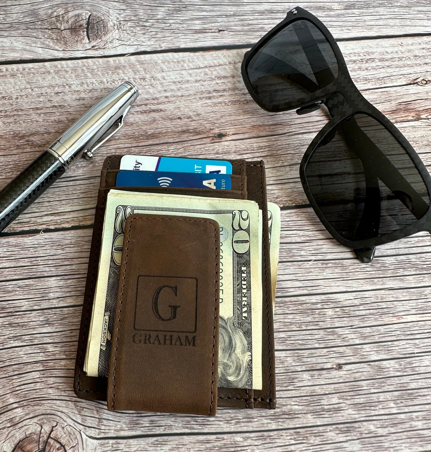 Personalized Slim Leather Wallet Fathers Day Gift