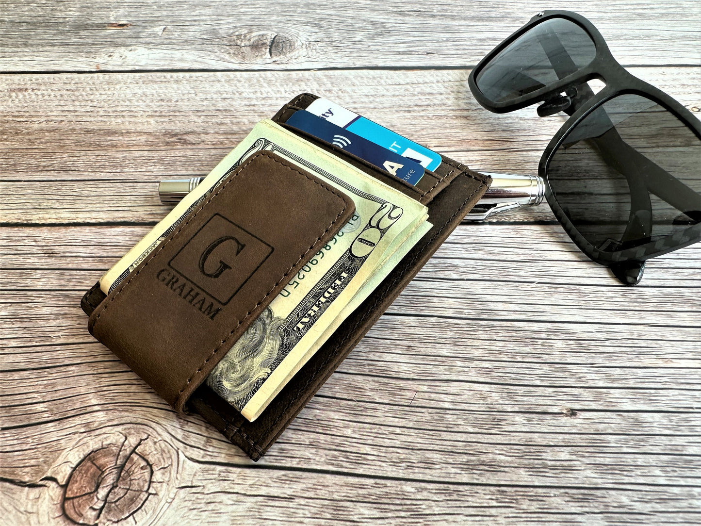 Personalized Slim Leather Wallet Minimalist Leather Card holder Men's Wallet, Gift for Him, Husband Gift, Monogram Wallet