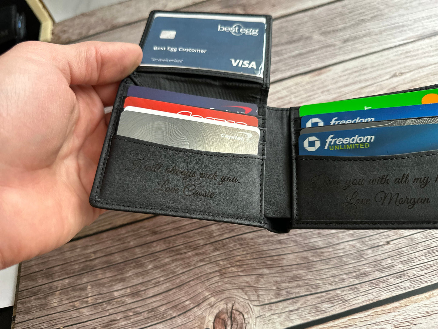 Personalized Black Leather Bifold Wallet