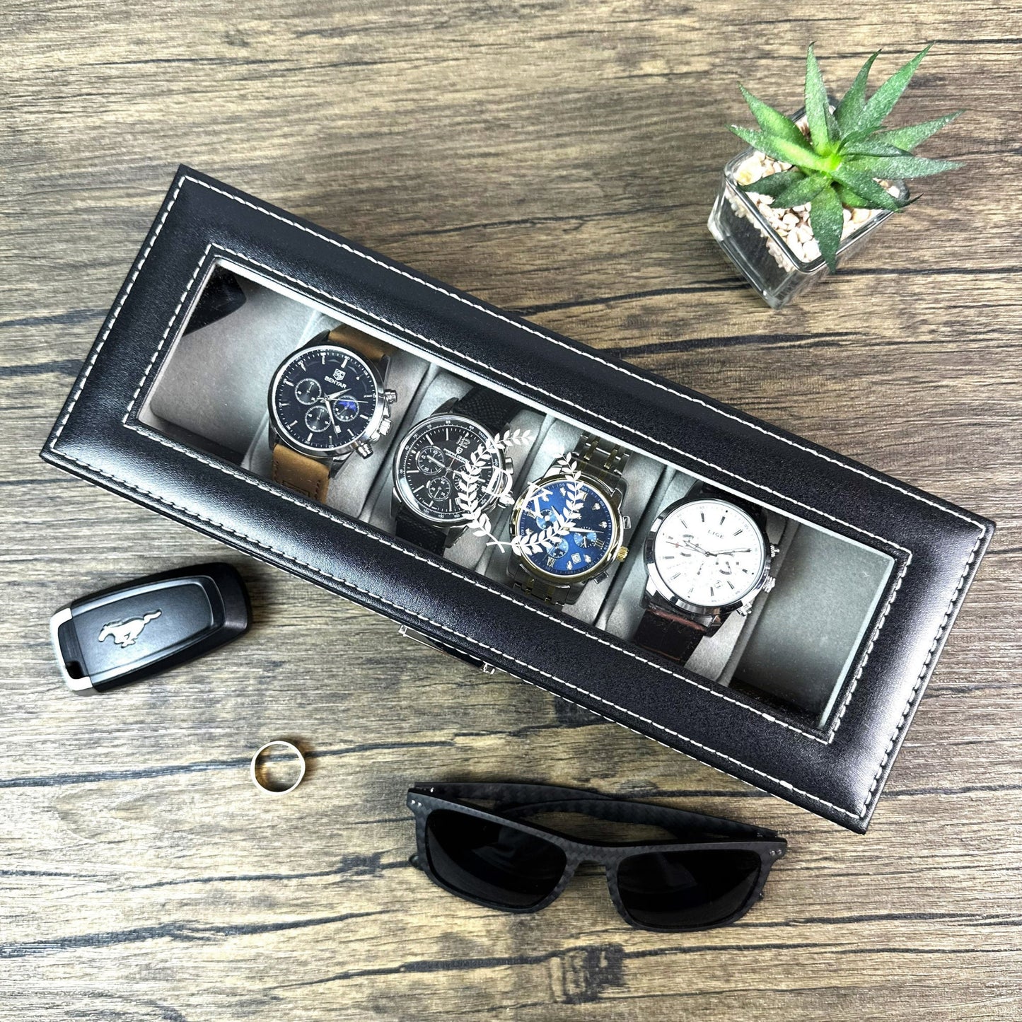 Engraved Leather Watch Box Father Of the Groom Gift Usher Watch Storage Box Christmas Gift Watch Organizer for Him 12 Slots Son Wedding Gift