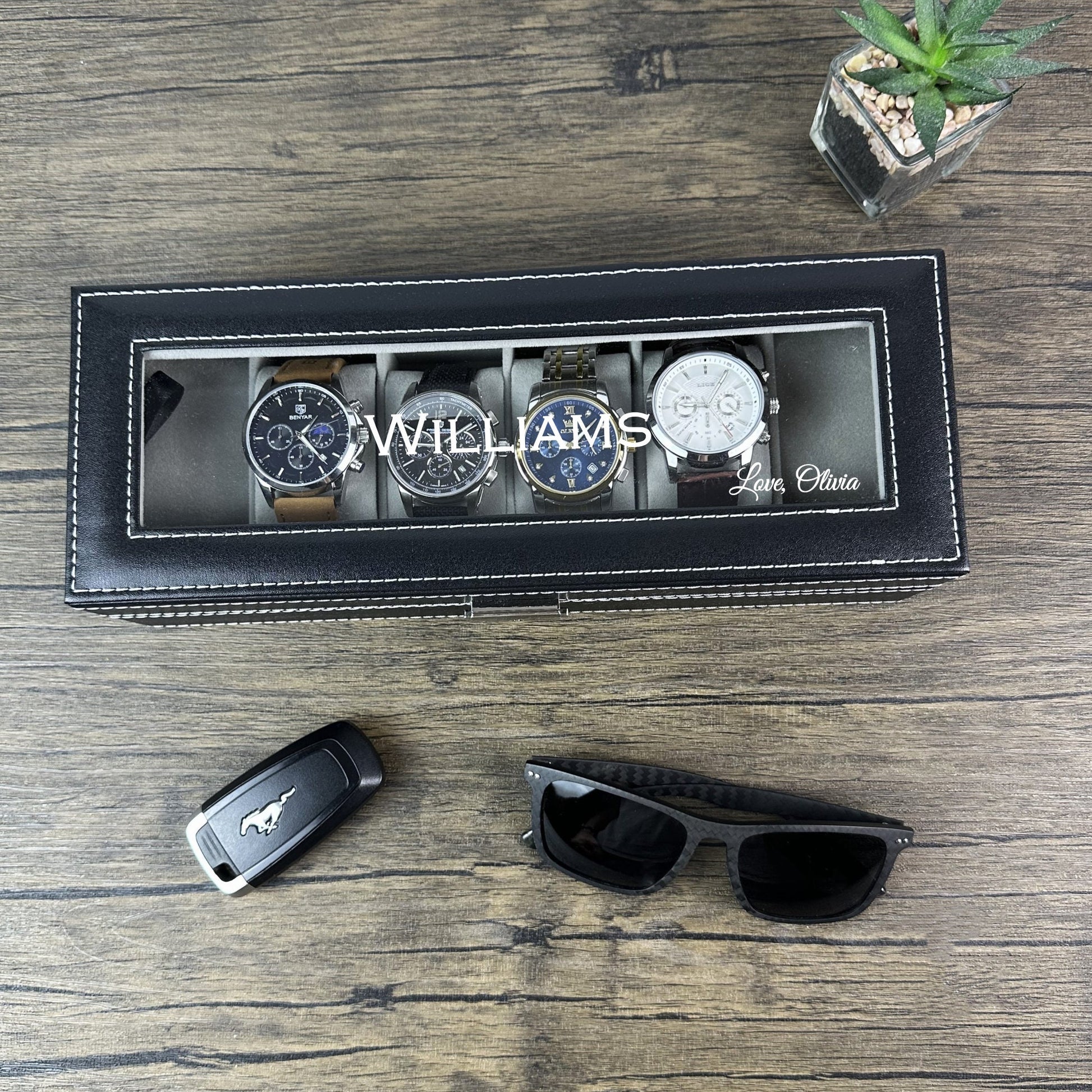 Engraved Leather Watch Box Anniversary gift Of the Groom Gift Usher Watch Storage Box Christmas Gift Watch Organizer for Him 12 Slots Son Wedding Gift