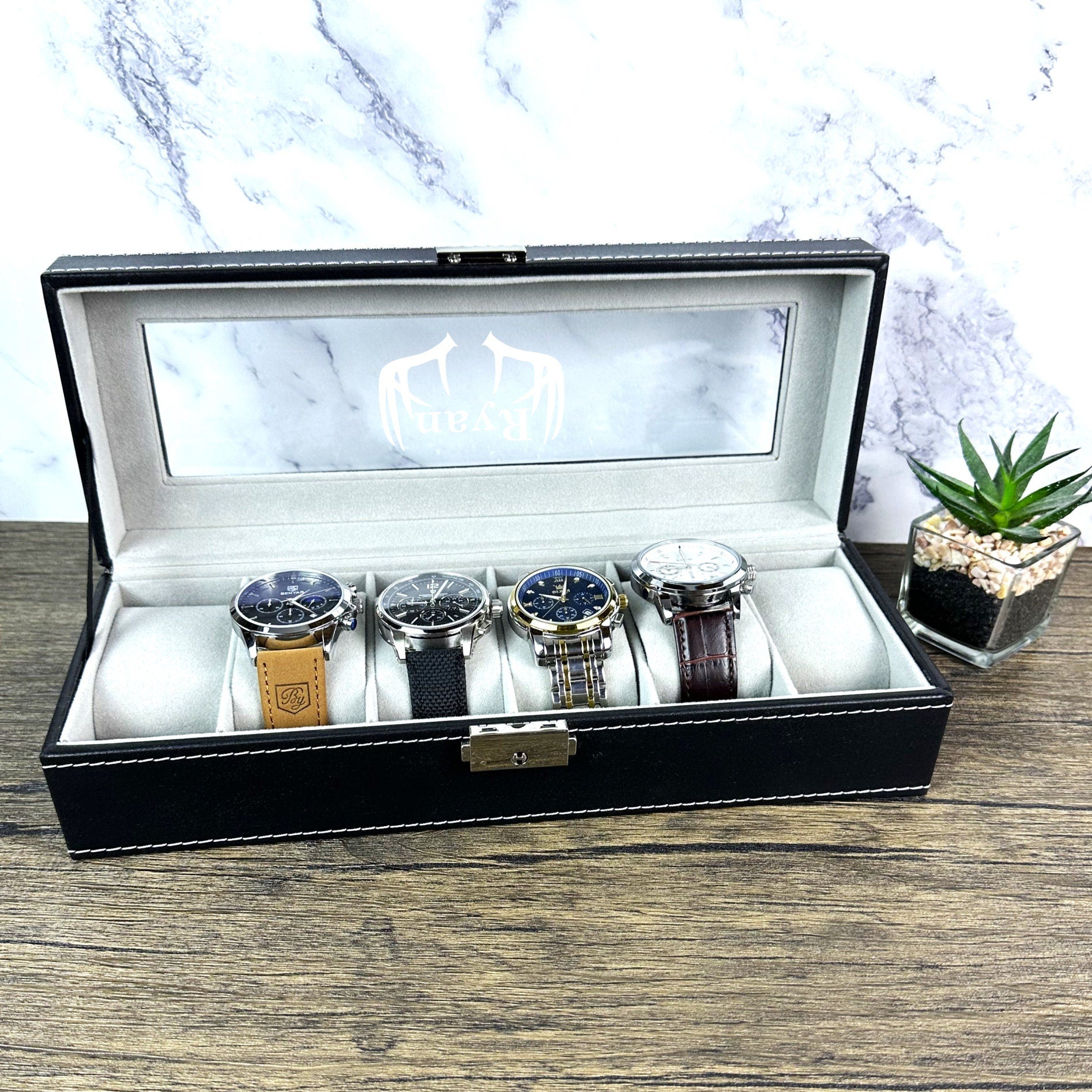 Engraved Leather Watch Box Father Of the Groom Gift Usher Watch Storage Box Christmas Gift Watch Organizer for Him 12 Slots Son Wedding Gift