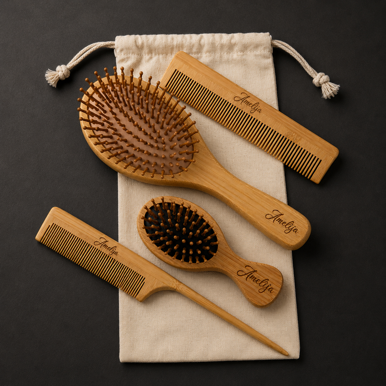 Personalized Bamboo Hair Brush Comb Set Mother day gift Birthday Wooden Hair Brush girl hair comb for kids hair mini Brush bamboo brush set