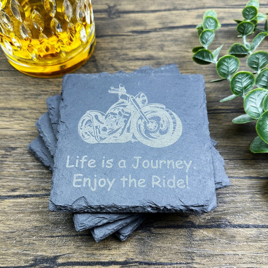 Personalized Slate Coaster Set Life is a Journey Engraved Drink Coasters Fathers Day Gift Anniversary Christmas Gift Biker Motorcycle Gifts