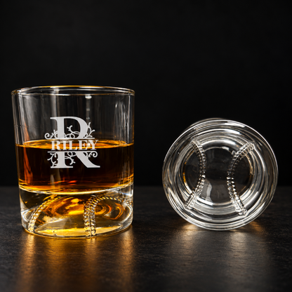 Engraved Sports Whiskey Glass, Football Glass, Baseball Gifts, Gifts For Men, Bourbon Gifts, Birthday Gift For Him, Custom Bottom Engraving