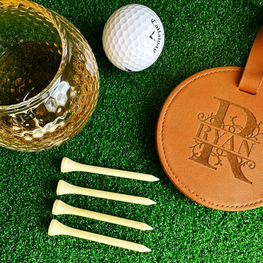 Personalized Golf Gift Set Bag Tag Golf ball Shape Whiskey Glass Father Day Gift for Boyfriend Husband Golf Gift Set Tees Golf Gifts for Men