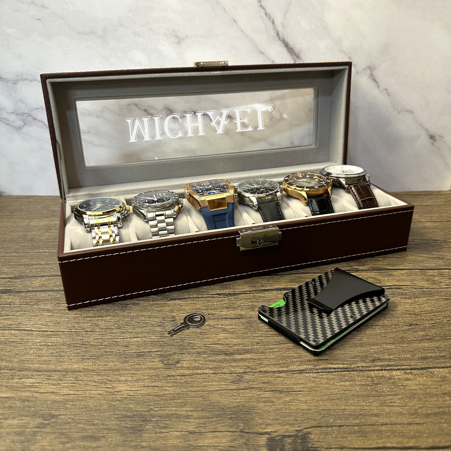Personalized Engraved Leather Watch Box 6 Slots for Men