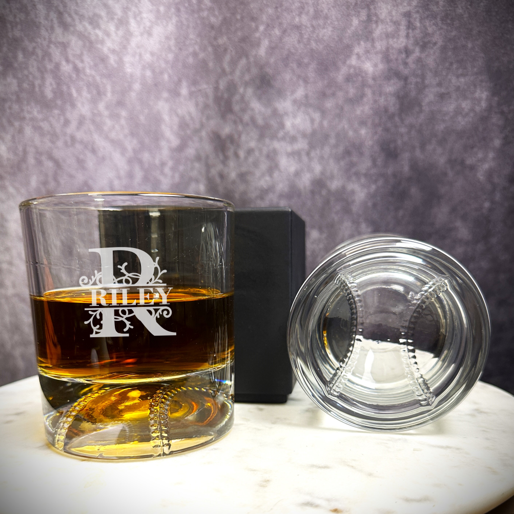Engraved Sports Whiskey Glass, Football Glass, Baseball Gifts, Gifts For Men, Bourbon Gifts, Birthday Gift For Him, Custom Bottom Engraving