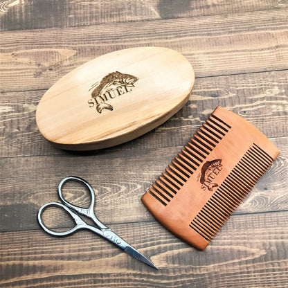 Personalized Beard Care Set with Engraved Deer Antlers