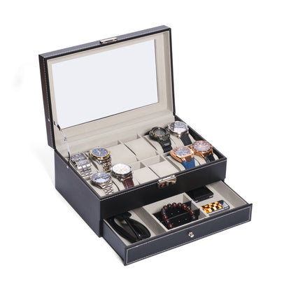 Personalized Leather Watch Box with Jewelry Case 12 Slots