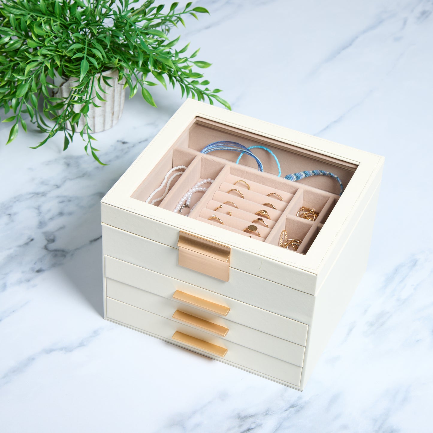 Personalized Jewelry Box Organizer for Women 3-4 Layers Glass Lid Girl Gift