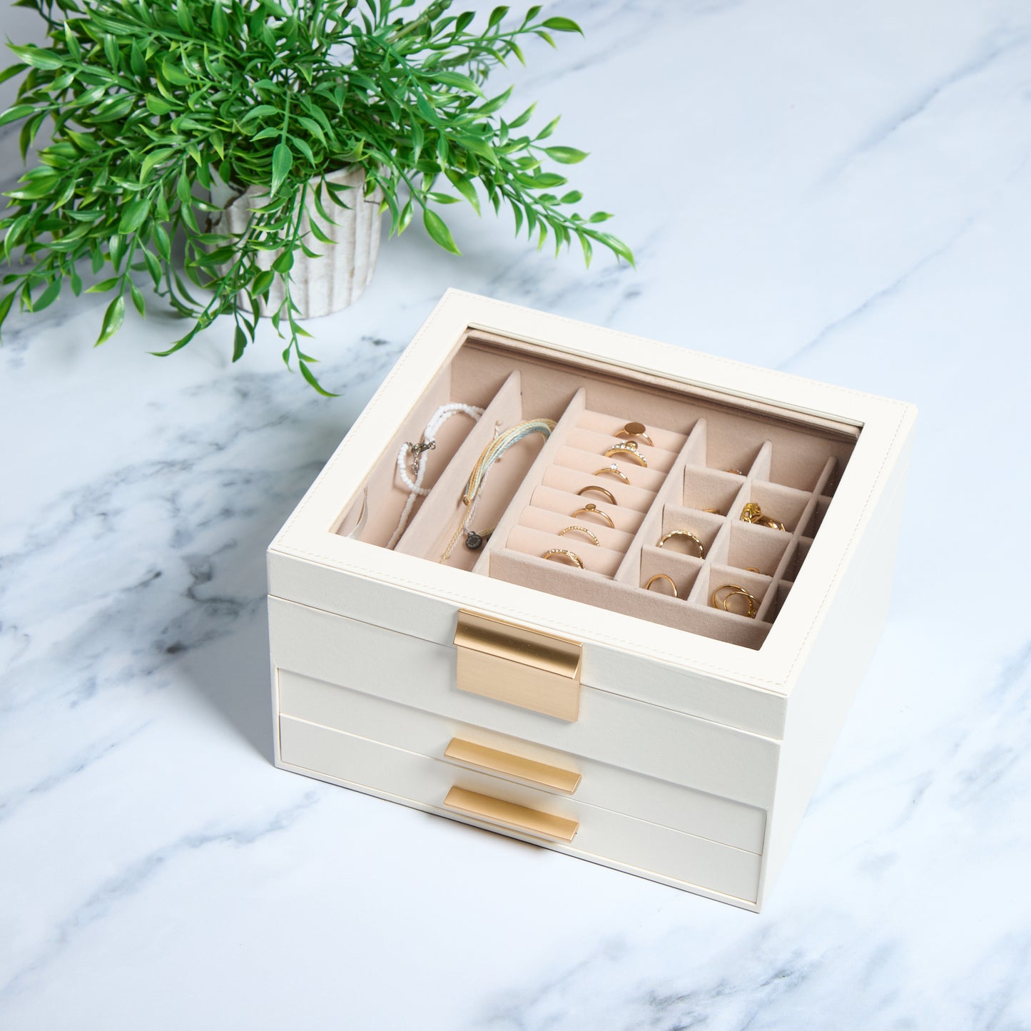 Personalized Jewelry Box Organizer for Women 3-4 Layers Glass Lid Girl Gift