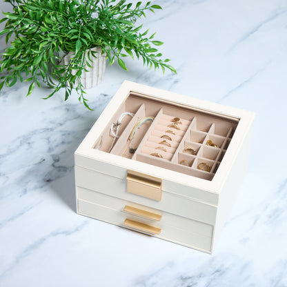 Personalized Jewelry Box Organizer for Women 3-4 Layers Glass Lid Girl Gift