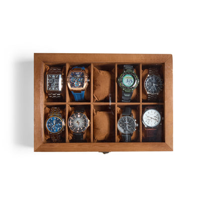 Minimalist wooden watch box featuring personalized monogram engraving