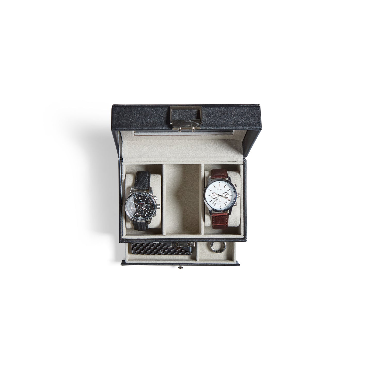 Personalized Leather Watch Box with Jewelry Case 3 Slots