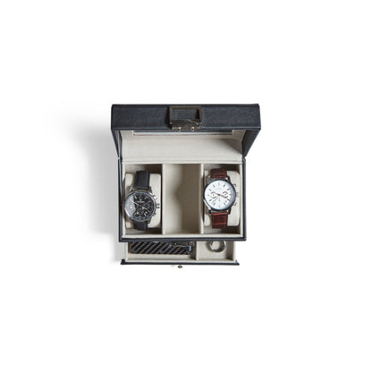 Personalized Leather Watch Box with Jewelry Case 3 Slots