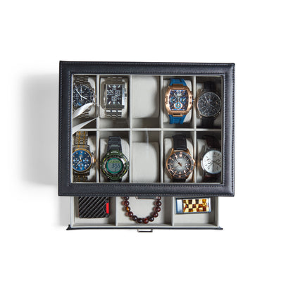 Personalized Leather Watch Box with Jewelry Drawer 10 Slots