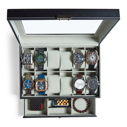 Personalized Leather Watch Box with Jewelry Case 12 Slots