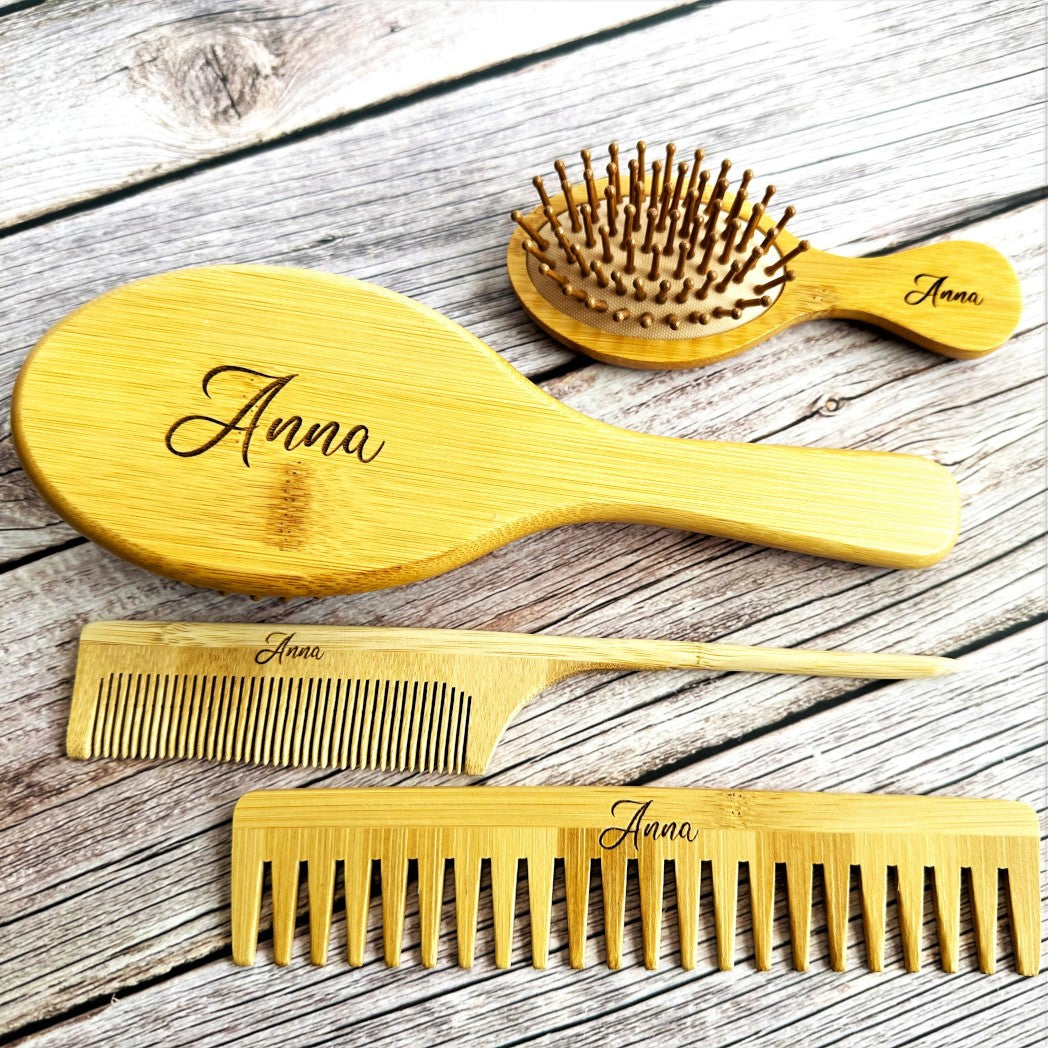 Personalized Bamboo Hair Brush Comb Set Mother day gift  Birthday Wooden Hair Brush girl hair comb for daughter gift hair mini Brush bamboo brush set