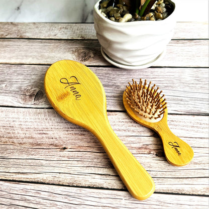 Personalized Bamboo Hair Brush Comb Set Mother day gift Birthday Wooden Hair Brush girl hair comb for kids hair mini Brush bamboo brush set