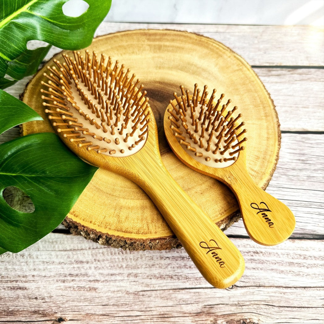 Personalized Bamboo Hair Brush Comb Set rat tail comb daughter gift Christmas basket  Mother day gift Birthday Wooden Hair Brush girl hair comb for kids hair mini Brush bamboo brush set