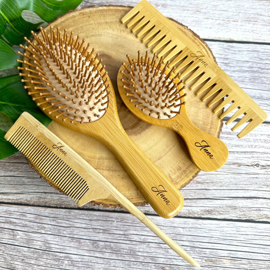 Personalized Bamboo Hair Brush Comb Set Mother day gift  Birthday Wooden Hair Brush girl hair comb for kids hair mini Brush bamboo brush set
