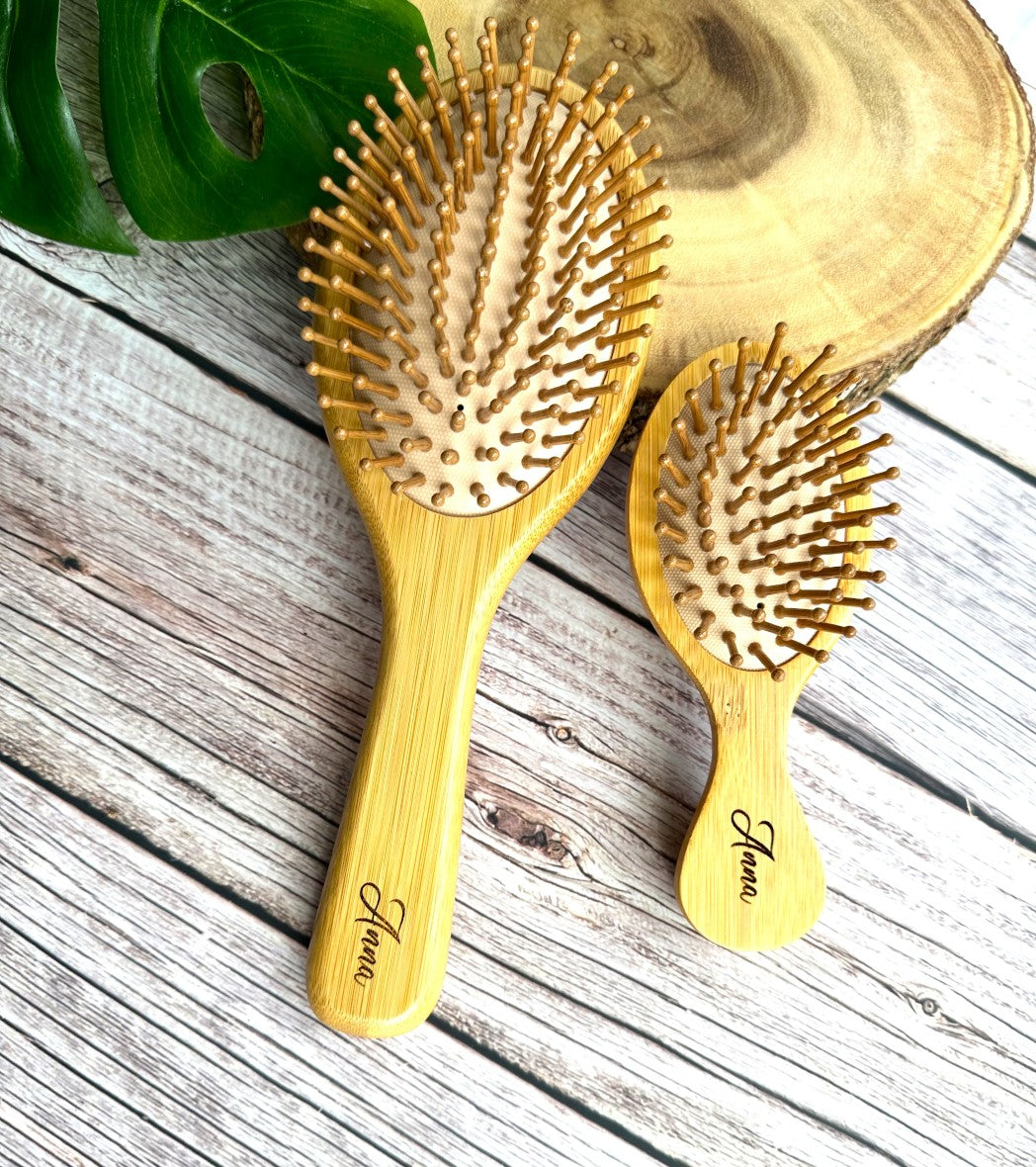 Personalized Bamboo Hair Brush Comb Set rat tail comb daughter gift Christmas basket  Mother day gift Birthday Wooden Hair Brush girl hair comb for kids hair mini Brush bamboo brush set