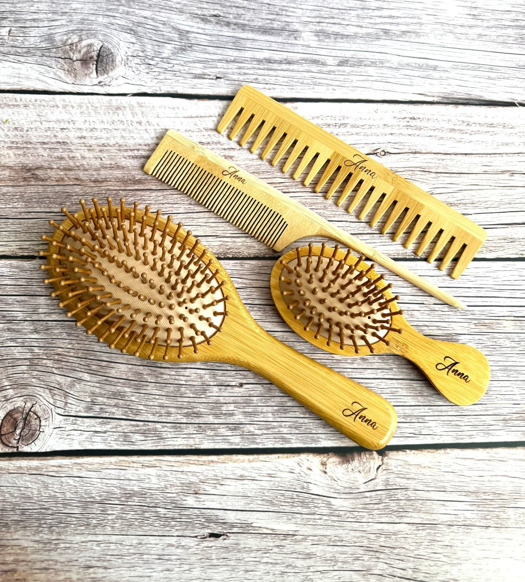 Personalized Bamboo Hair Brush Comb Set rat tail comb daughter gift Christmas basket  Mother day gift Birthday Wooden Hair Brush girl hair comb for kids hair mini Brush bamboo brush set