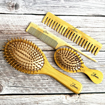 Personalized Bamboo Hair Brush Comb Set rat tail comb daughter gift Christmas basket  Mother day gift Birthday Wooden Hair Brush for grandma hair comb for grandma hair bamboo mini Brush set