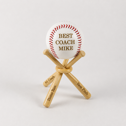 Personalized Baseball Coach Gift – Custom Baseball & Bat Stand