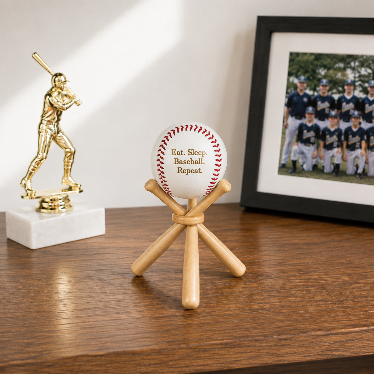 Personalized baseball and wooden bat stand gift set for baseball-loving boss, ideal for Boss's Day or birthday