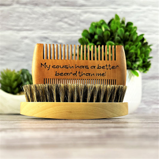 Personalized Beard Brush and comb for Cousin Gift Custom Beard Comb for Cousin Wooden Beard Brush Gift for Him Personalized Custom Best Cousin Christmas Gift Set Sandalwood comb