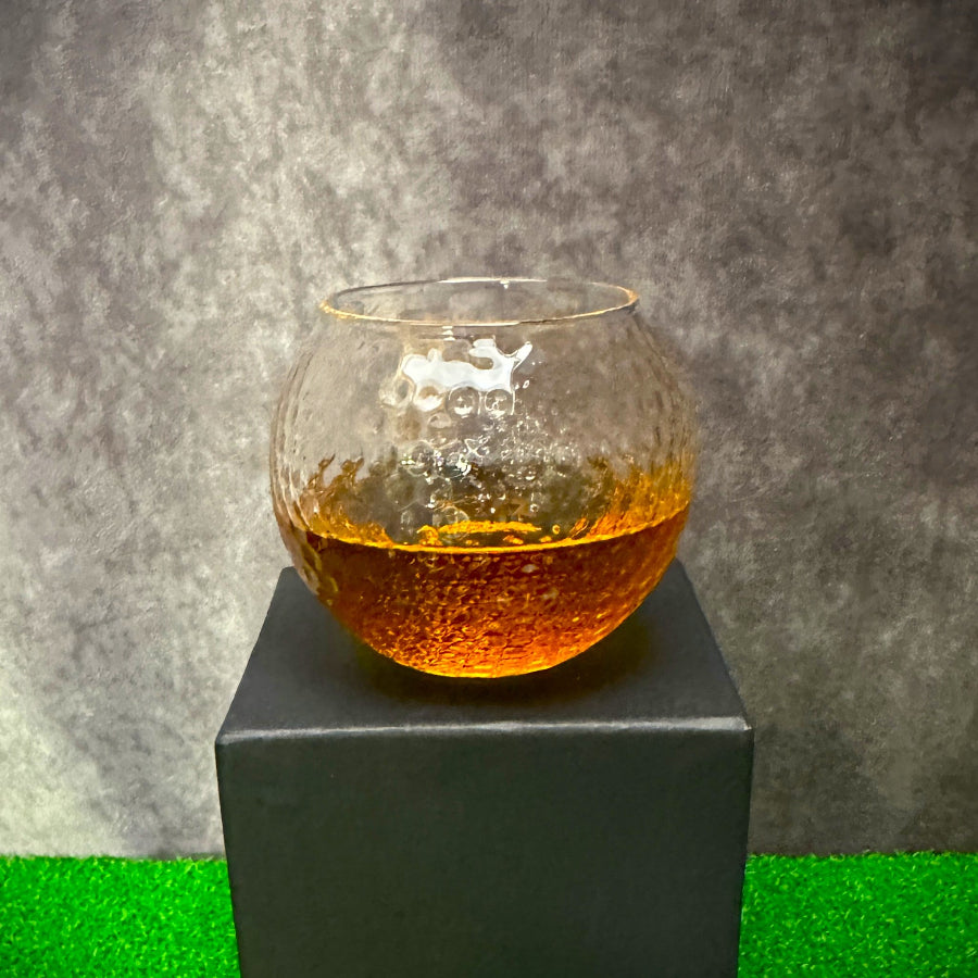Golf ball whiskey glass gift set with five tees, personalized for men who appreciate golf and whiskey