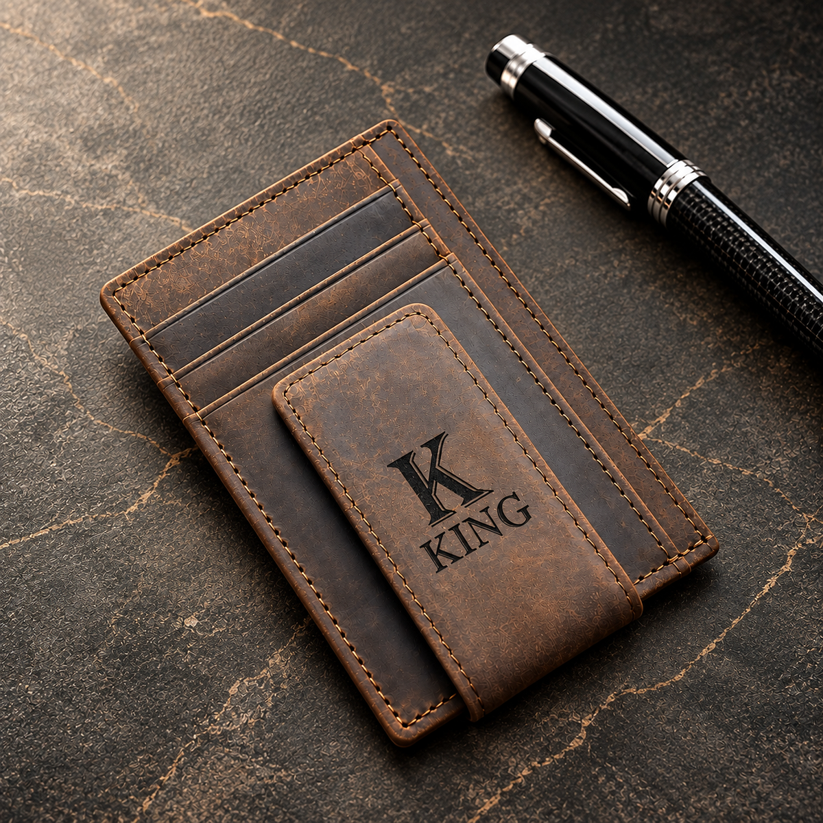 Personalized Leather Slim Wallet for Men – Custom Engraved
