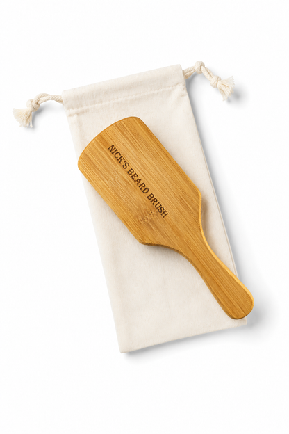 Luxury personalized beard brush with custom name engraving, natural boar bristles for shaping and maintaining a healthy beard.